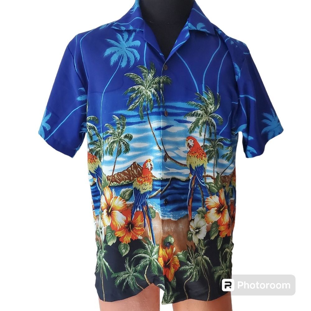 Mens Vintage Hawaiian style tropical Macaw parrot shirt Medium